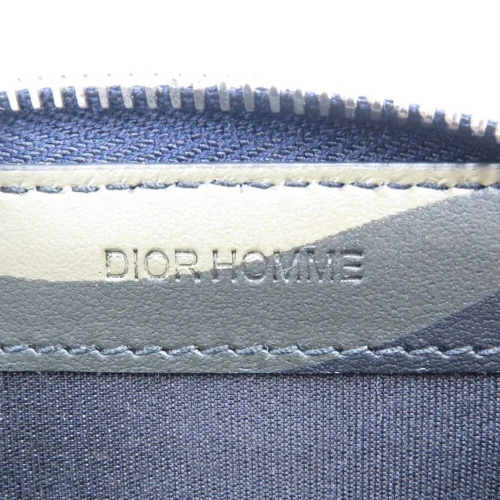 Dior Homme Leather Silver Hardware Navy Orange Round Zipper Coin Case 0559